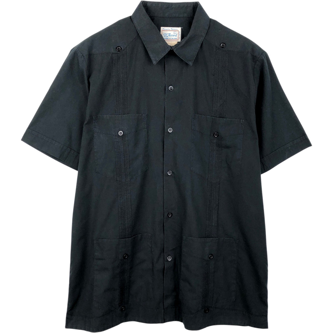 D'Accord Short-Sleeve Mexican Shirt, Cuban Shirt, Box Shirt, Men's Size L (approx.) polyester black type Vintage Second Hand