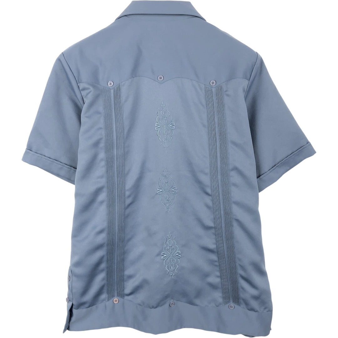 Guayaberas Yucatecas Short-Sleeve Open-Collar Mexican Shirt, Cuban Shirt, Boxy Shirt, Men's Size M (Equivalent), Vintage unclear blue type Vintage Second Hand
