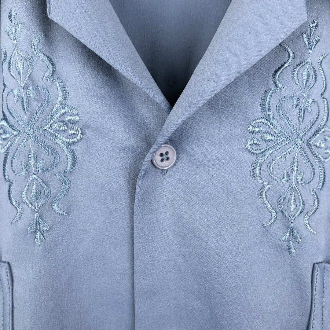 Guayaberas Yucatecas Short-Sleeve Open-Collar Mexican Shirt, Cuban Shirt, Boxy Shirt, Men's Size M (Equivalent), Vintage unclear blue type Vintage Second Hand