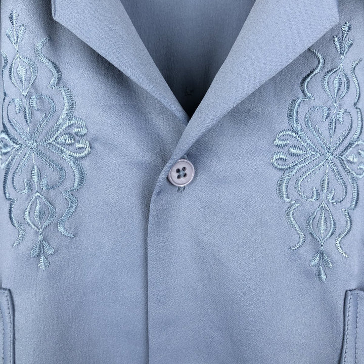 Guayaberas Yucatecas Short-Sleeve Open-Collar Mexican Shirt, Cuban Shirt, Boxy Shirt, Men's Size M (Equivalent), Vintage unclear blue type Vintage Second Hand