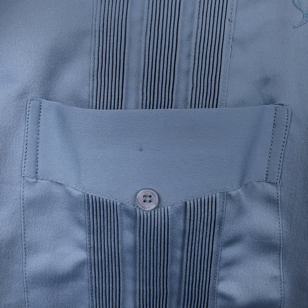 Guayaberas Yucatecas Short-Sleeve Open-Collar Mexican Shirt, Cuban Shirt, Boxy Shirt, Men's Size M (Equivalent), Vintage unclear blue type Vintage Second Hand