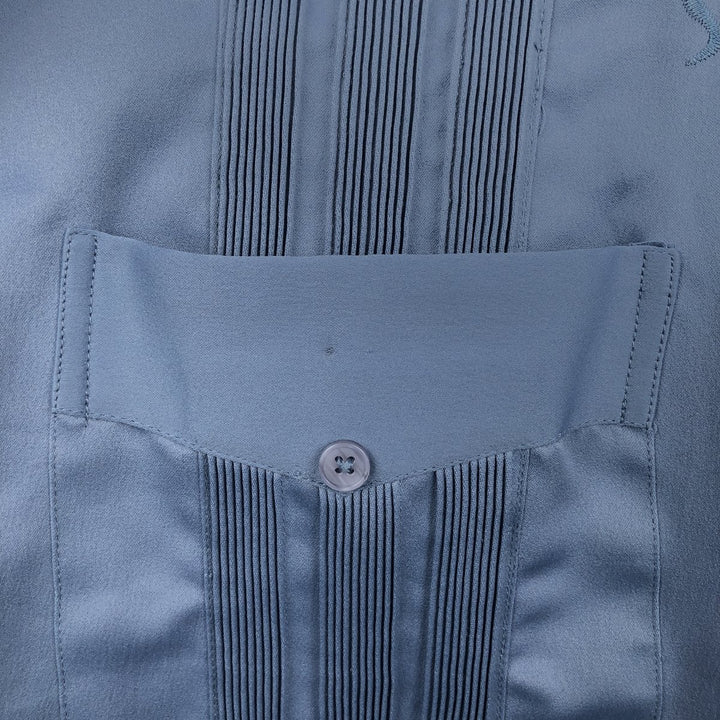 Guayaberas Yucatecas Short-Sleeve Open-Collar Mexican Shirt, Cuban Shirt, Boxy Shirt, Men's Size M (Equivalent), Vintage unclear blue type Vintage Second Hand