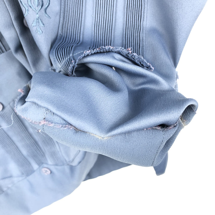 Guayaberas Yucatecas Short-Sleeve Open-Collar Mexican Shirt, Cuban Shirt, Boxy Shirt, Men's Size M (Equivalent), Vintage unclear blue type Vintage Second Hand