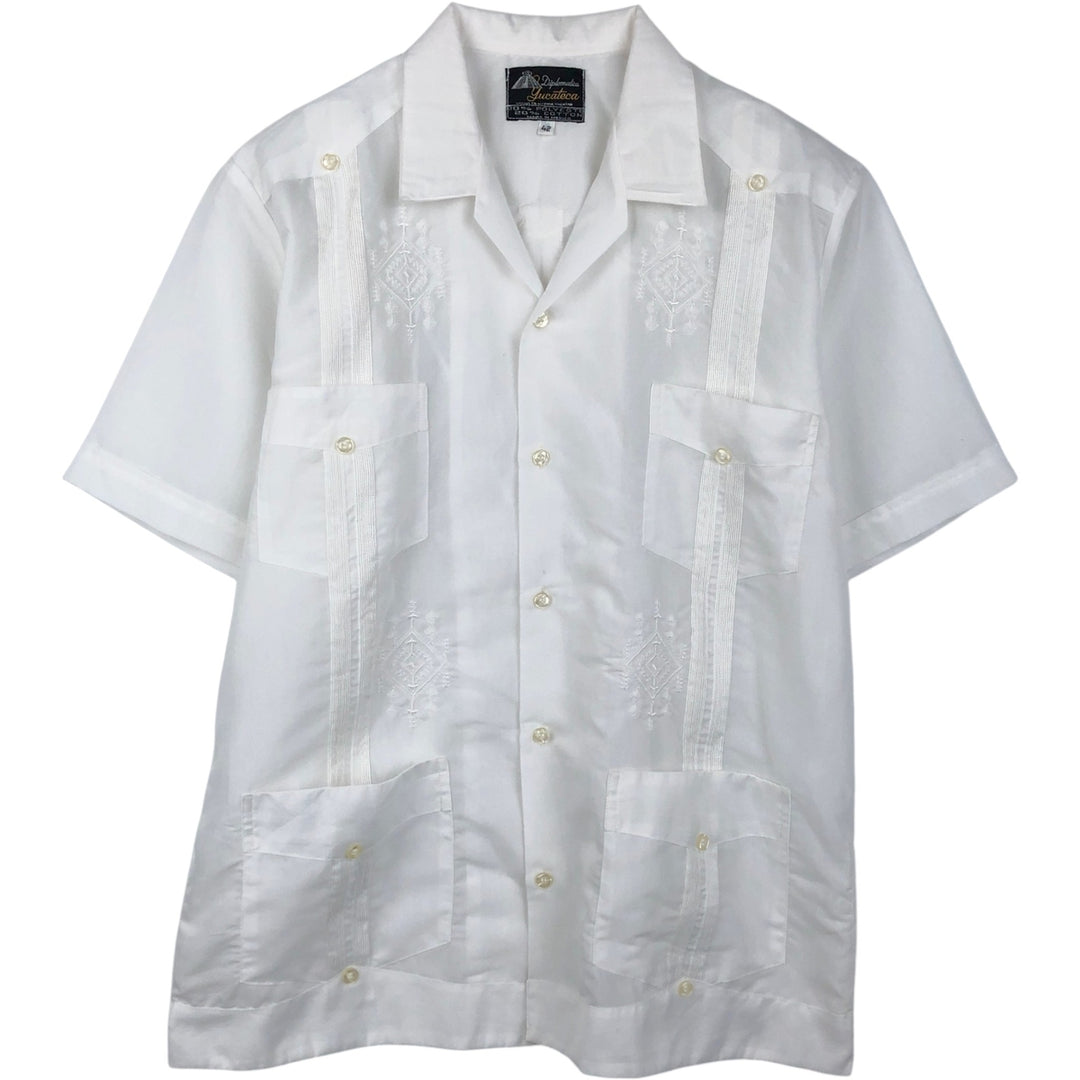 Yucateca Short-Sleeve Open-Collar Mexican Shirt, Cuban Shirt, Boxy Shirt, Men's Size M (Equivalent), Vintage polyester white type Vintage Second Hand
