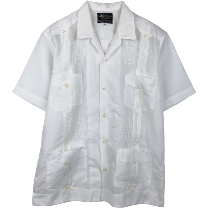 Yucateca Short-Sleeve Open-Collar Mexican Shirt, Cuban Shirt, Boxy Shirt, Men's Size M (Equivalent), Vintage polyester white type Vintage Second Hand