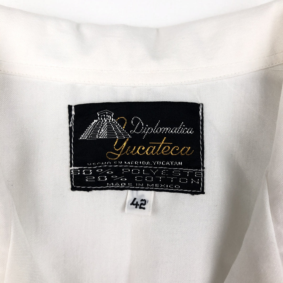 Yucateca Short-Sleeve Open-Collar Mexican Shirt, Cuban Shirt, Boxy Shirt, Men's Size M (Equivalent), Vintage polyester white type Vintage Second Hand
