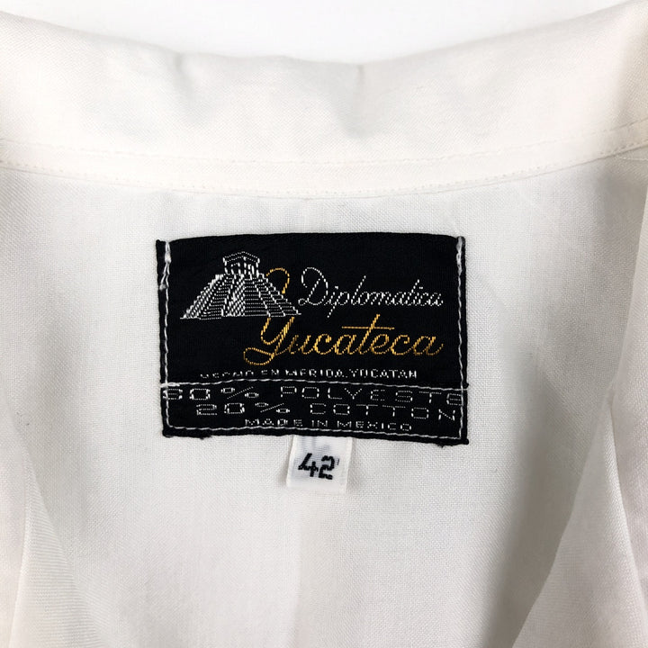 Yucateca Short-Sleeve Open-Collar Mexican Shirt, Cuban Shirt, Boxy Shirt, Men's Size M (Equivalent), Vintage polyester white type Vintage Second Hand