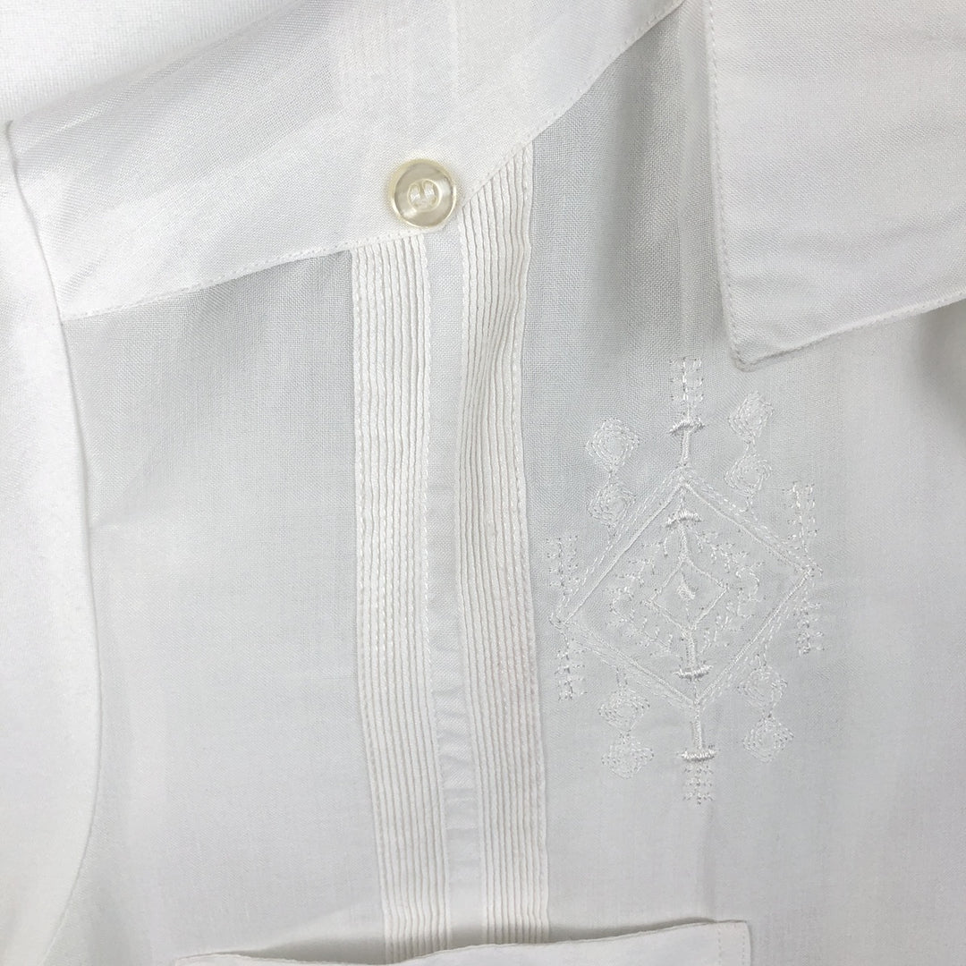 Yucateca Short-Sleeve Open-Collar Mexican Shirt, Cuban Shirt, Boxy Shirt, Men's Size M (Equivalent), Vintage polyester white type Vintage Second Hand