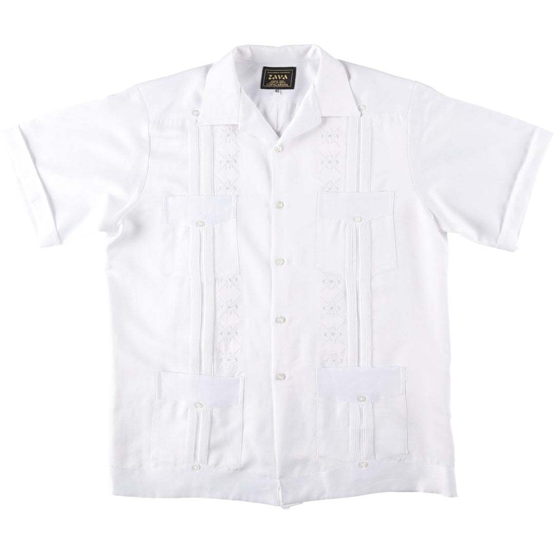 ZAVA COPACABANA Short-Sleeve Open-Collar Mexican Shirt, Cuban Shirt, Boxy Shirt, Men's Size L (approx.) polyester white type Vintage Second Hand
