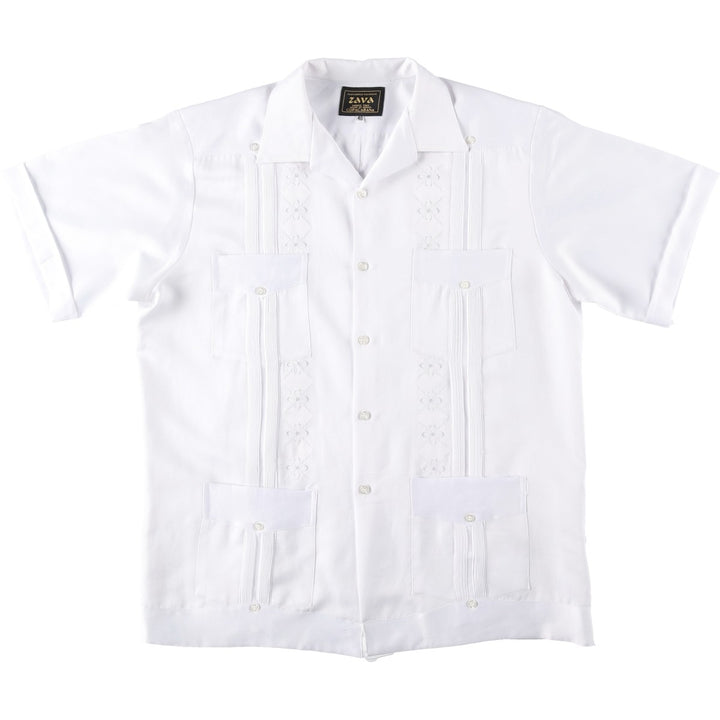ZAVA COPACABANA Short-Sleeve Open-Collar Mexican Shirt, Cuban Shirt, Boxy Shirt, Men's Size L (approx.) polyester white type Vintage Second Hand