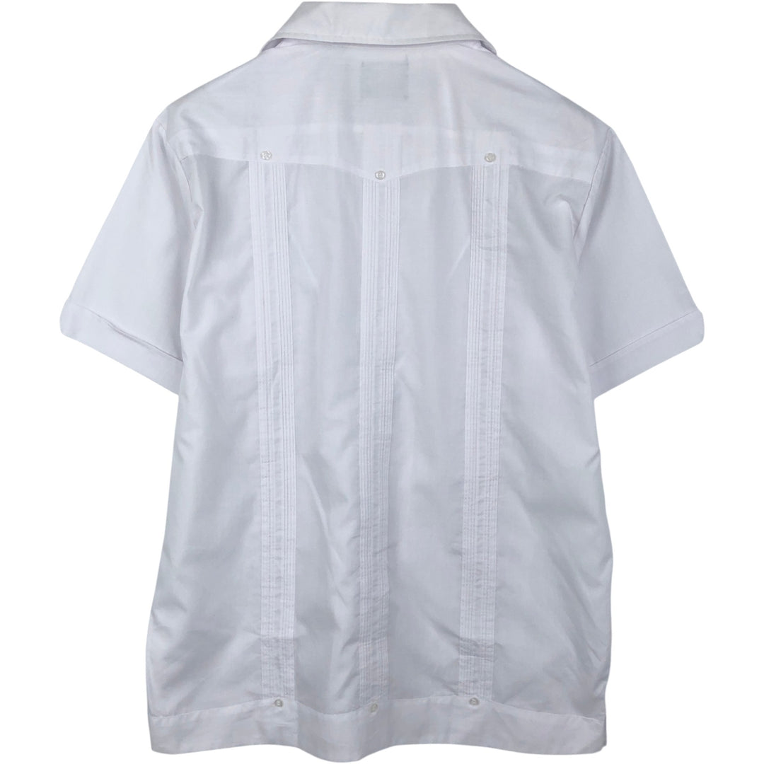 ~90'S HABAND Guayabera Short-Sleeve Open Collar Mexican Shirt Cuban Shirt Box Shirt Men's Size M polyester white type Vintage Second Hand
