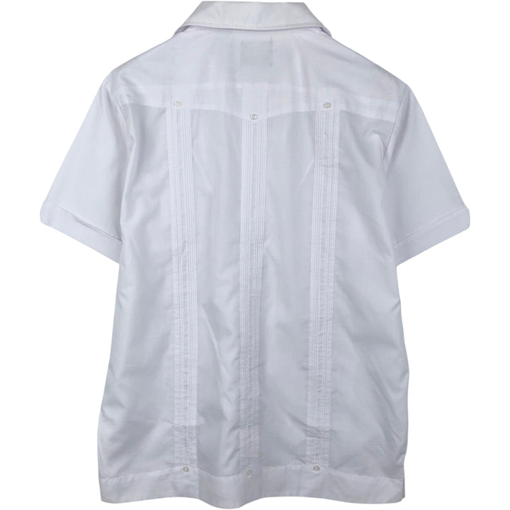 ~90'S HABAND Guayabera Short-Sleeve Open Collar Mexican Shirt Cuban Shirt Box Shirt Men's Size M polyester white type Vintage Second Hand