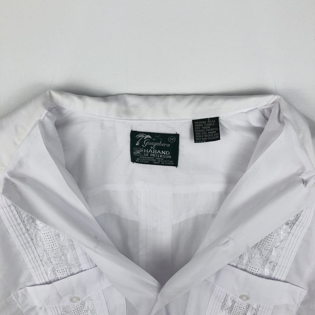 ~90'S HABAND Guayabera Short-Sleeve Open Collar Mexican Shirt Cuban Shirt Box Shirt Men's Size M polyester white type Vintage Second Hand