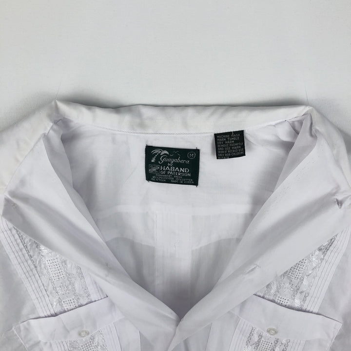 ~90'S HABAND Guayabera Short-Sleeve Open Collar Mexican Shirt Cuban Shirt Box Shirt Men's Size M polyester white type Vintage Second Hand