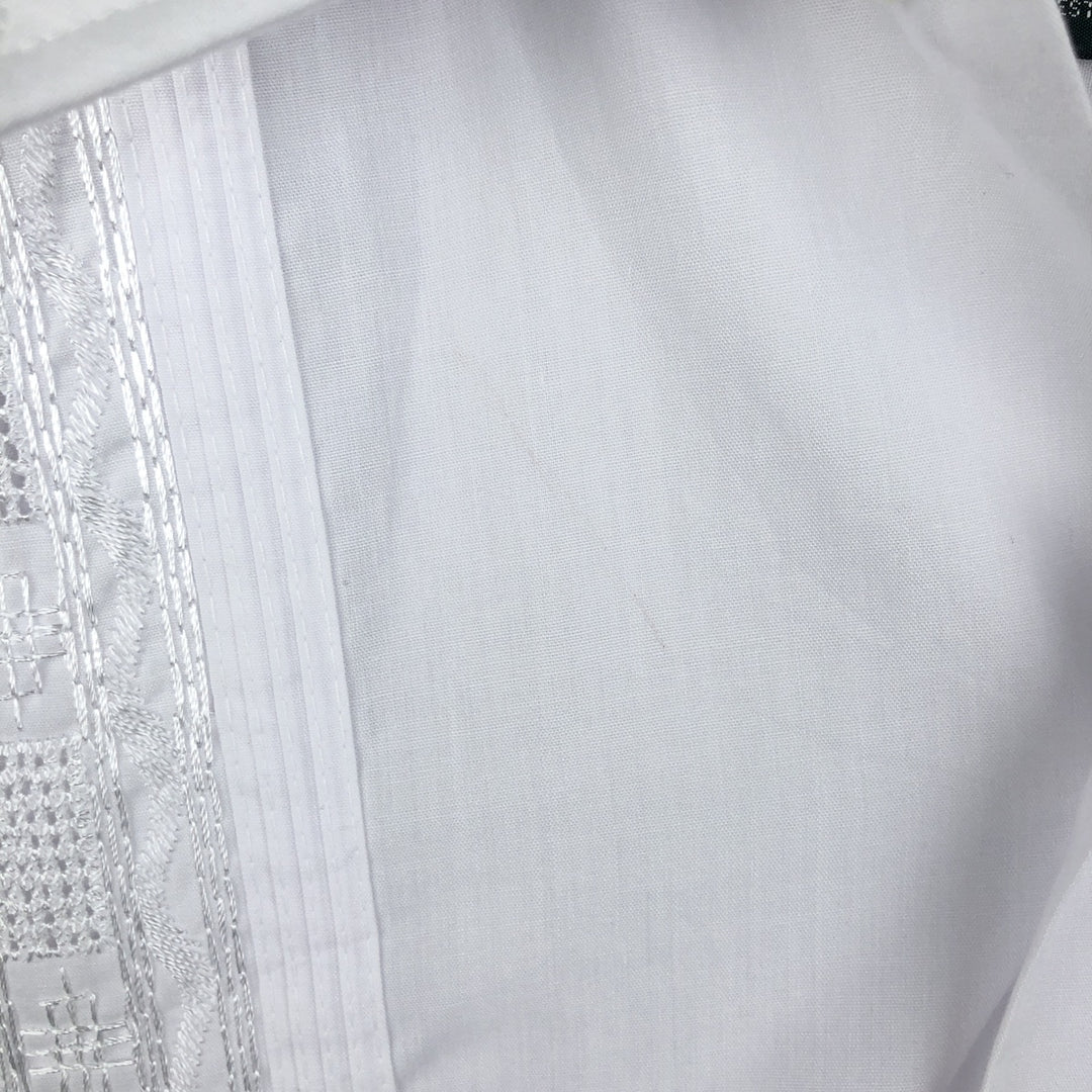 ~90'S HABAND Guayabera Short-Sleeve Open Collar Mexican Shirt Cuban Shirt Box Shirt Men's Size M polyester white type Vintage Second Hand