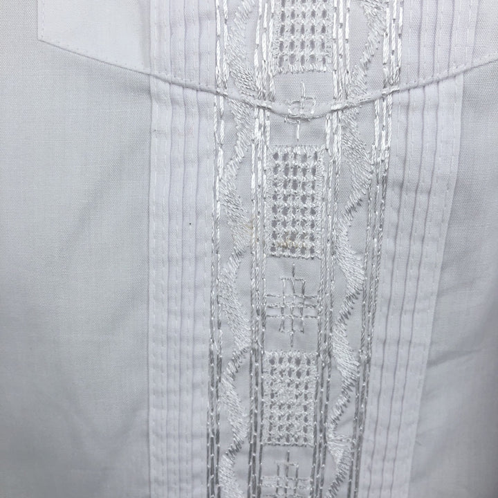 ~90'S HABAND Guayabera Short-Sleeve Open Collar Mexican Shirt Cuban Shirt Box Shirt Men's Size M polyester white type Vintage Second Hand