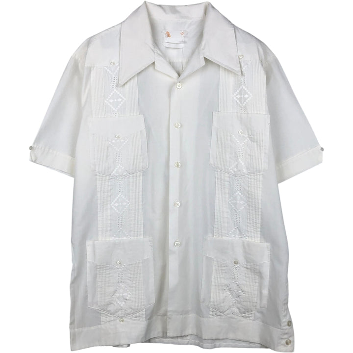 YUCATECA Short-Sleeve Open-Collar Mexican Shirt, Cuban Shirt, Boxy Shirt, Men's Size L (Equivalent), Vintage unclear white type Vintage Second Hand