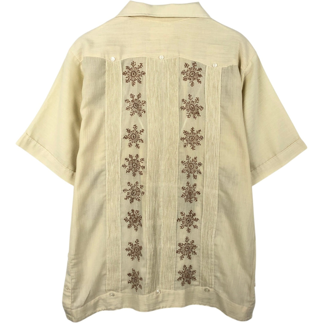 CONFECCIONES Mario Short-Sleeve Open-Collar Mexican Shirt, Cuban Shirt, Boxy Shirt, Men's Size M (Equivalent), Vintage polyester unbleached Vintage Second Hand