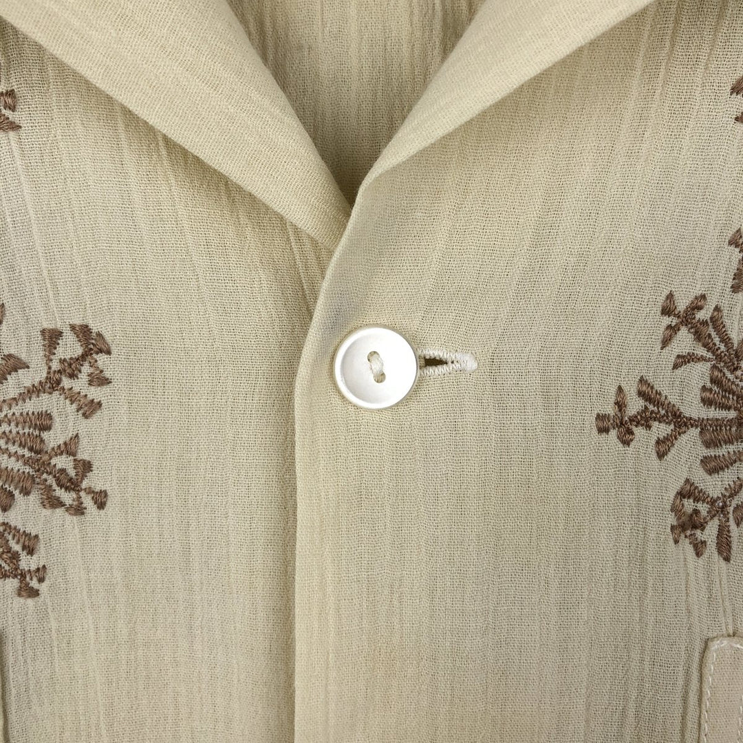 CONFECCIONES Mario Short-Sleeve Open-Collar Mexican Shirt, Cuban Shirt, Boxy Shirt, Men's Size M (Equivalent), Vintage polyester unbleached Vintage Second Hand