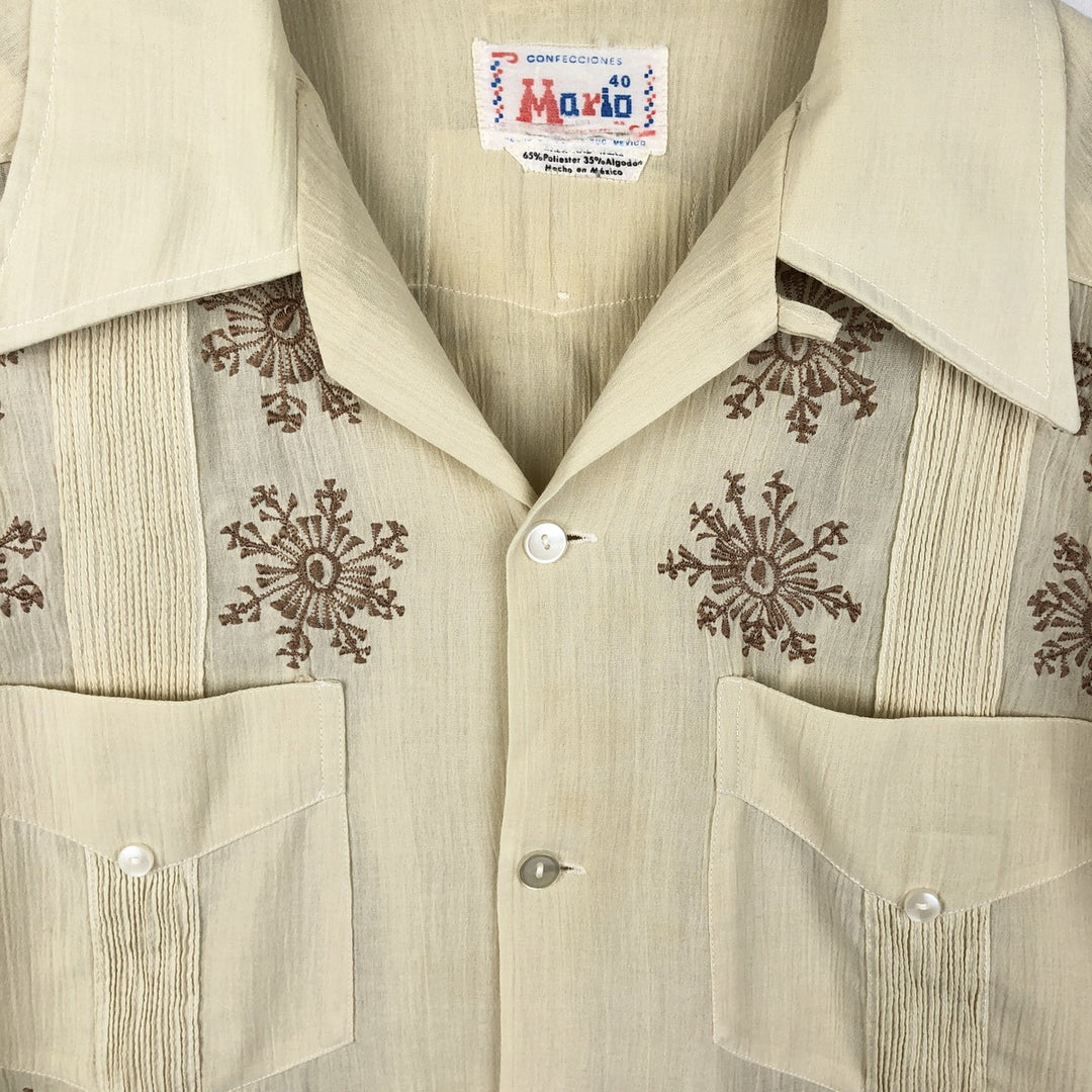 CONFECCIONES Mario Short-Sleeve Open-Collar Mexican Shirt, Cuban Shirt, Boxy Shirt, Men's Size M (Equivalent), Vintage polyester unbleached Vintage Second Hand
