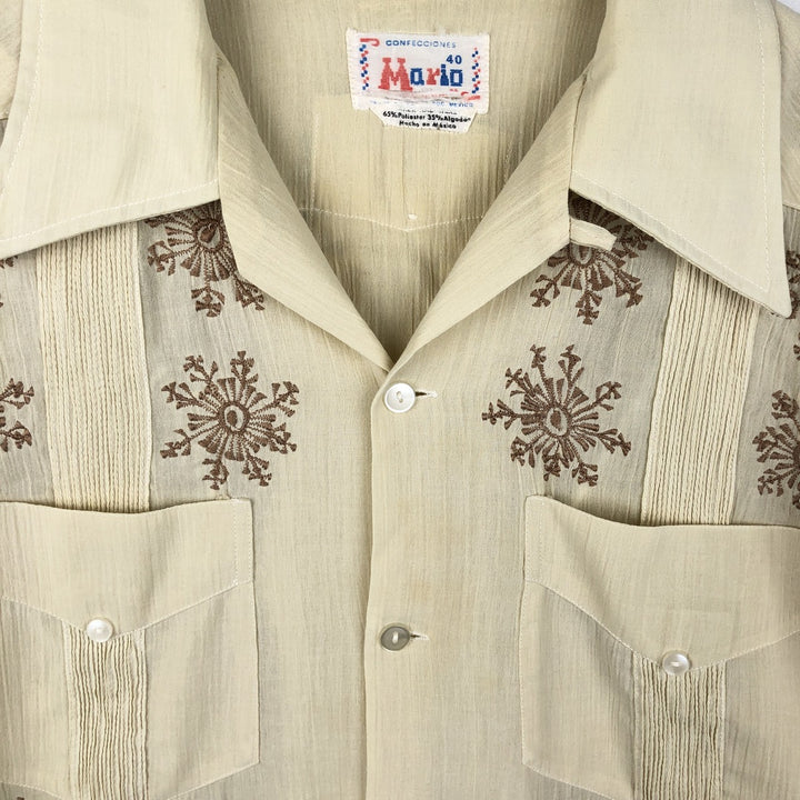 CONFECCIONES Mario Short-Sleeve Open-Collar Mexican Shirt, Cuban Shirt, Boxy Shirt, Men's Size M (Equivalent), Vintage polyester unbleached Vintage Second Hand