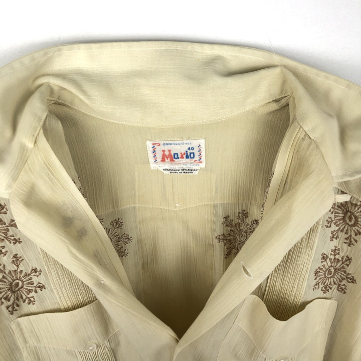 CONFECCIONES Mario Short-Sleeve Open-Collar Mexican Shirt, Cuban Shirt, Boxy Shirt, Men's Size M (Equivalent), Vintage polyester unbleached Vintage Second Hand