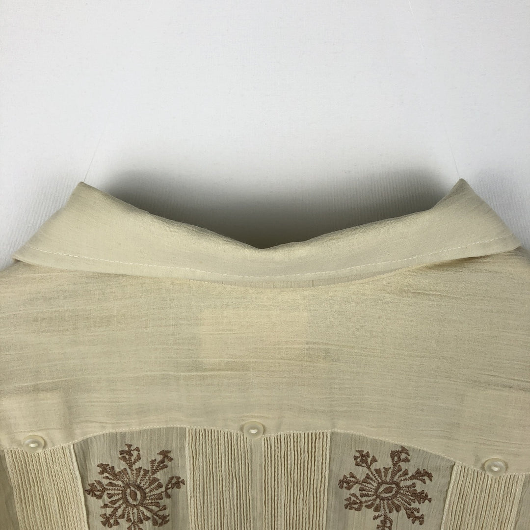 CONFECCIONES Mario Short-Sleeve Open-Collar Mexican Shirt, Cuban Shirt, Boxy Shirt, Men's Size M (Equivalent), Vintage polyester unbleached Vintage Second Hand