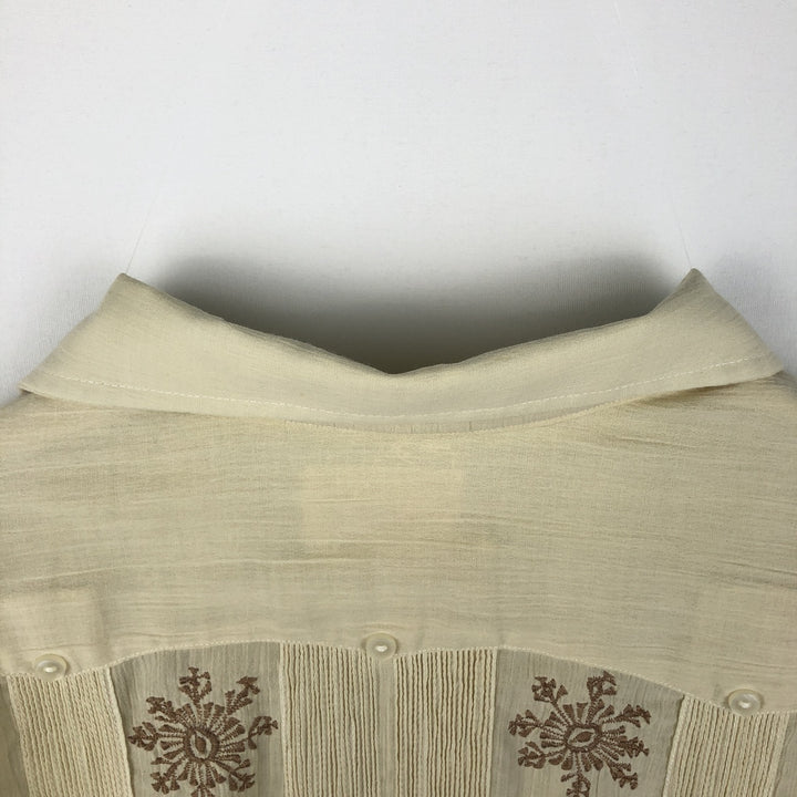 CONFECCIONES Mario Short-Sleeve Open-Collar Mexican Shirt, Cuban Shirt, Boxy Shirt, Men's Size M (Equivalent), Vintage polyester unbleached Vintage Second Hand