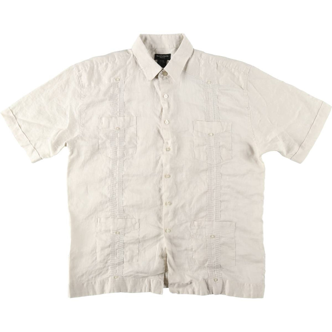 Bandetta Shirt Co. Short-Sleeve Mexican Shirt, Cuban Shirt, Boxy Shirt, Men's Size XL (approx.) linen unbleached Vintage Second Hand