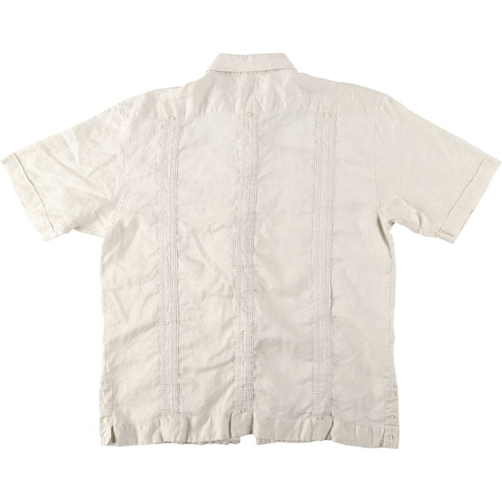 Bandetta Shirt Co. Short-Sleeve Mexican Shirt, Cuban Shirt, Boxy Shirt, Men's Size XL (approx.) linen unbleached Vintage Second Hand