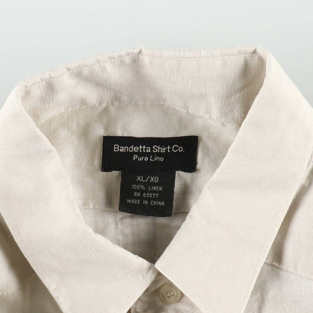 Bandetta Shirt Co. Short-Sleeve Mexican Shirt, Cuban Shirt, Boxy Shirt, Men's Size XL (approx.) linen unbleached Vintage Second Hand