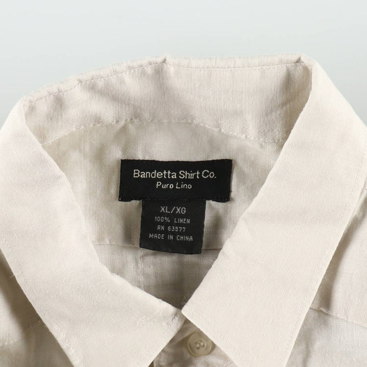 Bandetta Shirt Co. Short-Sleeve Mexican Shirt, Cuban Shirt, Boxy Shirt, Men's Size XL (approx.) linen unbleached Vintage Second Hand
