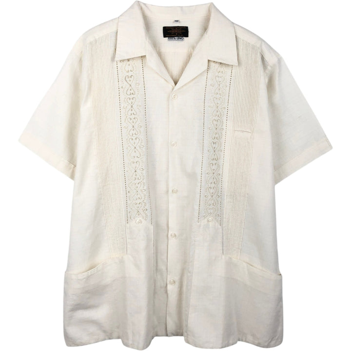 CONTINENTAL Short-Sleeve Open-Collar Mexican Shirt, Cuban Shirt, Boxy Shirt, Men's Size L (Equivalent), Vintage linen pale white type Vintage Second Hand