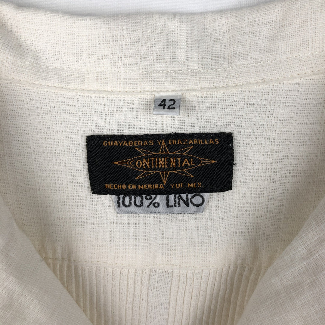 CONTINENTAL Short-Sleeve Open-Collar Mexican Shirt, Cuban Shirt, Boxy Shirt, Men's Size L (Equivalent), Vintage linen pale white type Vintage Second Hand