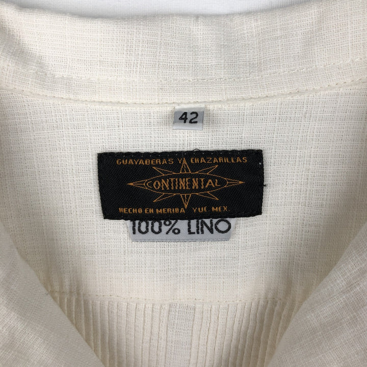 CONTINENTAL Short-Sleeve Open-Collar Mexican Shirt, Cuban Shirt, Boxy Shirt, Men's Size L (Equivalent), Vintage linen pale white type Vintage Second Hand