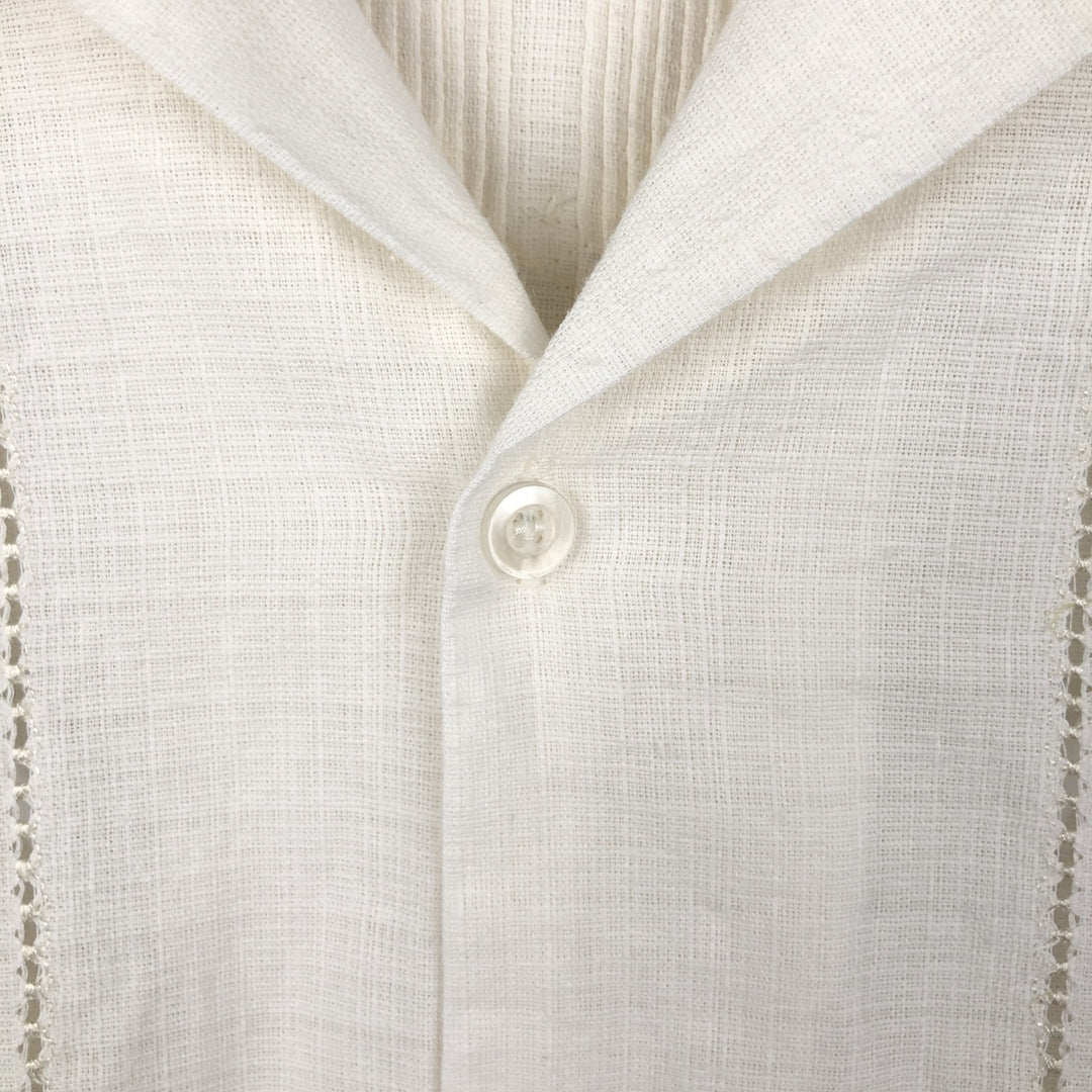CONTINENTAL Short-Sleeve Open-Collar Mexican Shirt, Cuban Shirt, Boxy Shirt, Men's Size L (Equivalent), Vintage linen pale white type Vintage Second Hand