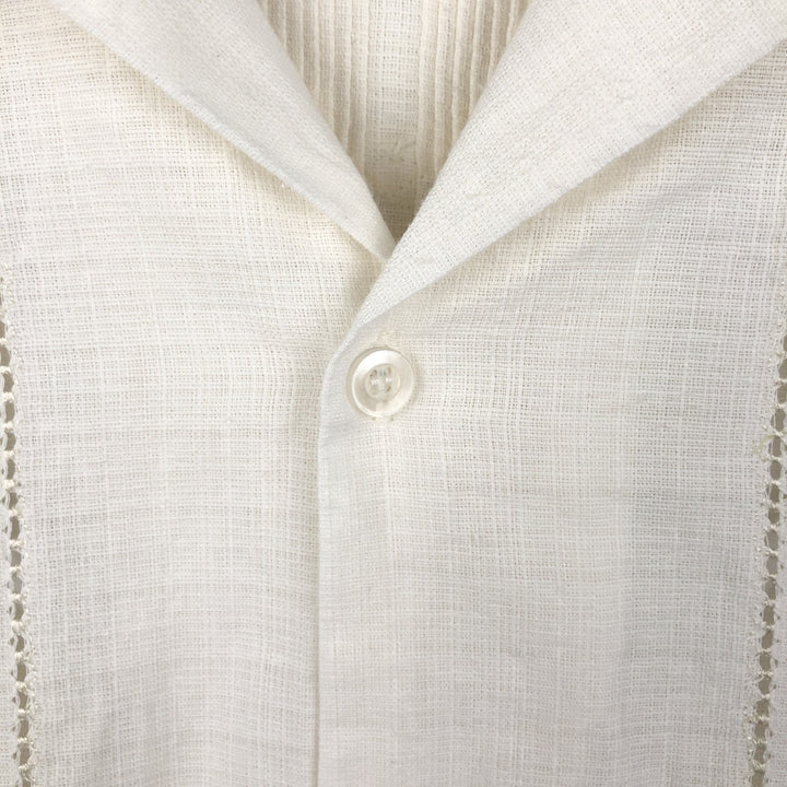 CONTINENTAL Short-Sleeve Open-Collar Mexican Shirt, Cuban Shirt, Boxy Shirt, Men's Size L (Equivalent), Vintage linen pale white type Vintage Second Hand