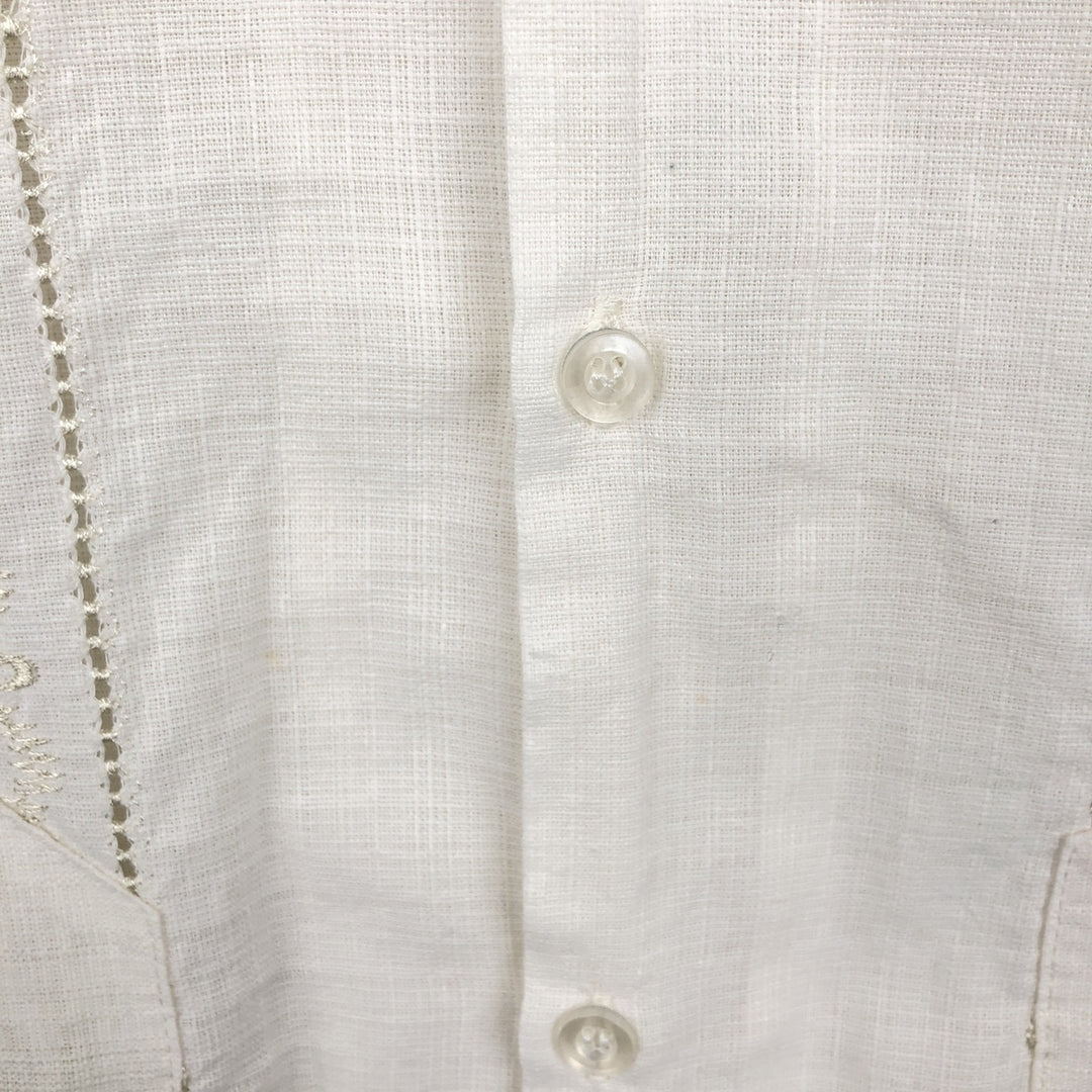 CONTINENTAL Short-Sleeve Open-Collar Mexican Shirt, Cuban Shirt, Boxy Shirt, Men's Size L (Equivalent), Vintage linen pale white type Vintage Second Hand