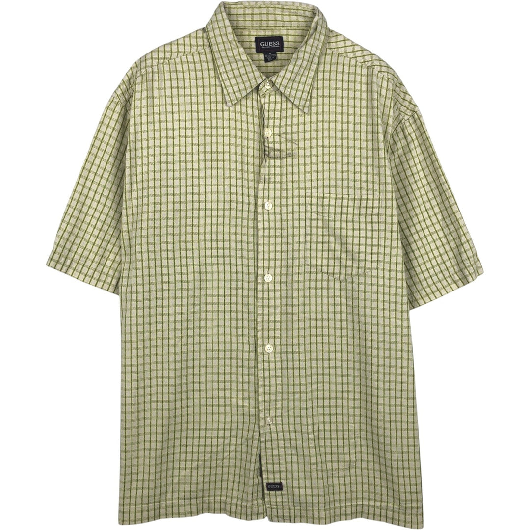Guess Short-Sleeve Cotton Check Shirt, Boxy Fit, Men's Size XL (approx.) cotton green type yellow green Vintage Second Hand