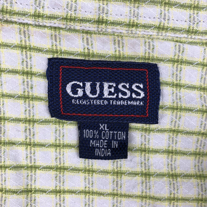 Guess Short-Sleeve Cotton Check Shirt, Boxy Fit, Men's Size XL (approx.) cotton green type yellow green Vintage Second Hand