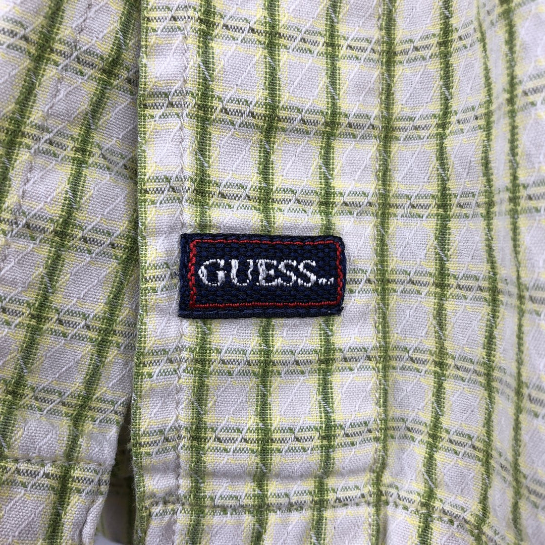 Guess Short-Sleeve Cotton Check Shirt, Boxy Fit, Men's Size XL (approx.) cotton green type yellow green Vintage Second Hand