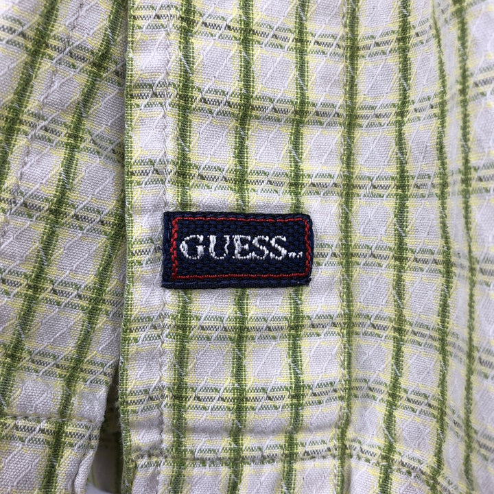 Guess Short-Sleeve Cotton Check Shirt, Boxy Fit, Men's Size XL (approx.) cotton green type yellow green Vintage Second Hand
