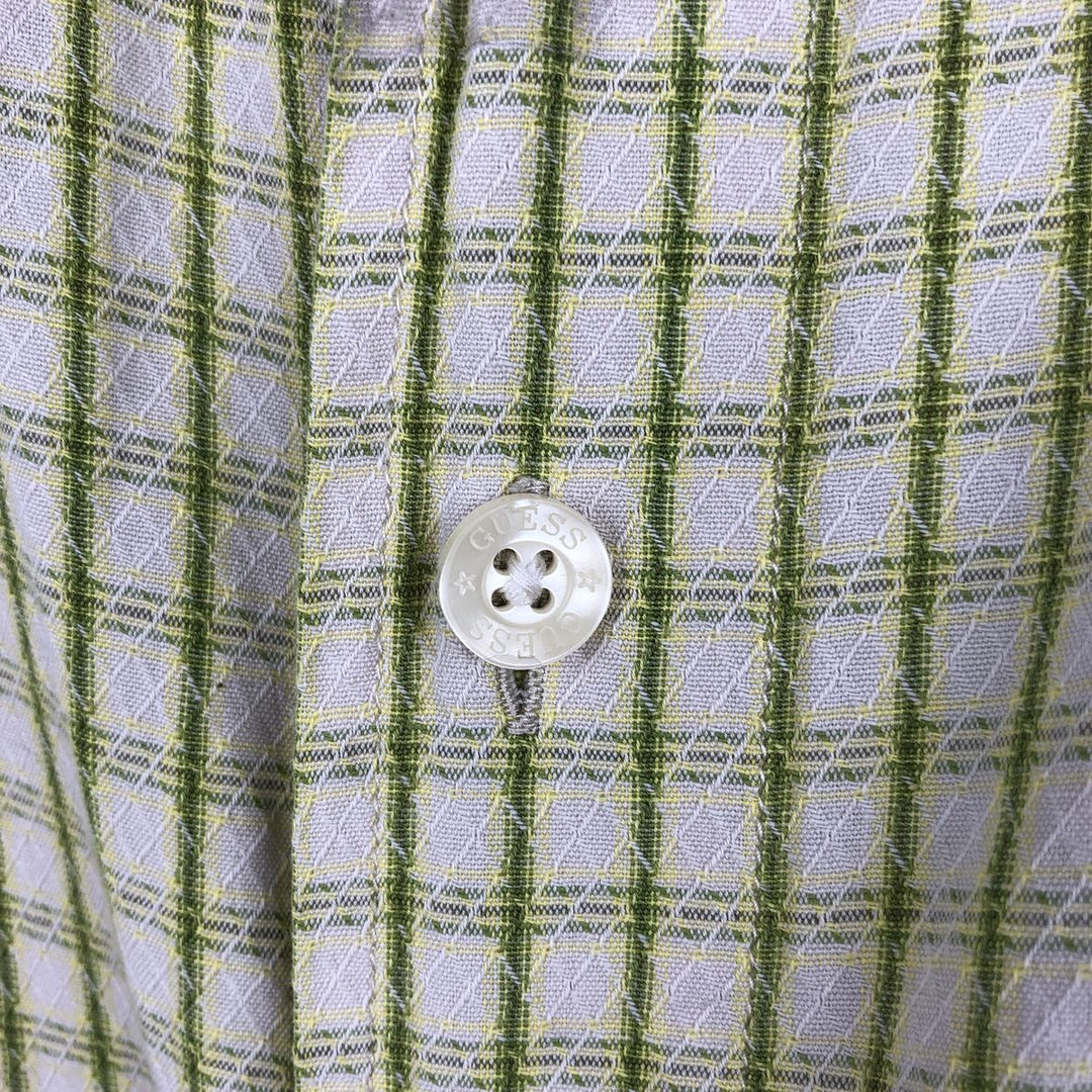 Guess Short-Sleeve Cotton Check Shirt, Boxy Fit, Men's Size XL (approx.) cotton green type yellow green Vintage Second Hand