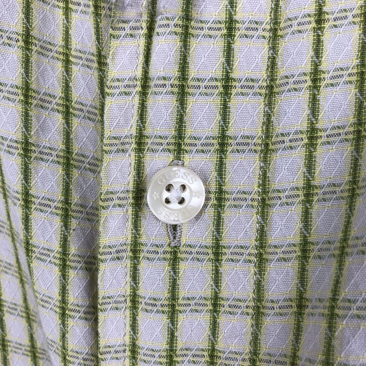Guess Short-Sleeve Cotton Check Shirt, Boxy Fit, Men's Size XL (approx.) cotton green type yellow green Vintage Second Hand