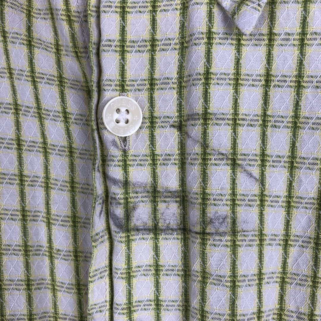 Guess Short-Sleeve Cotton Check Shirt, Boxy Fit, Men's Size XL (approx.) cotton green type yellow green Vintage Second Hand