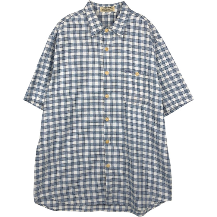 Guess Jeans Short-Sleeve Cotton Check Shirt, Made in USA, Men's Size XL (approx.) cotton blue type Vintage Second Hand