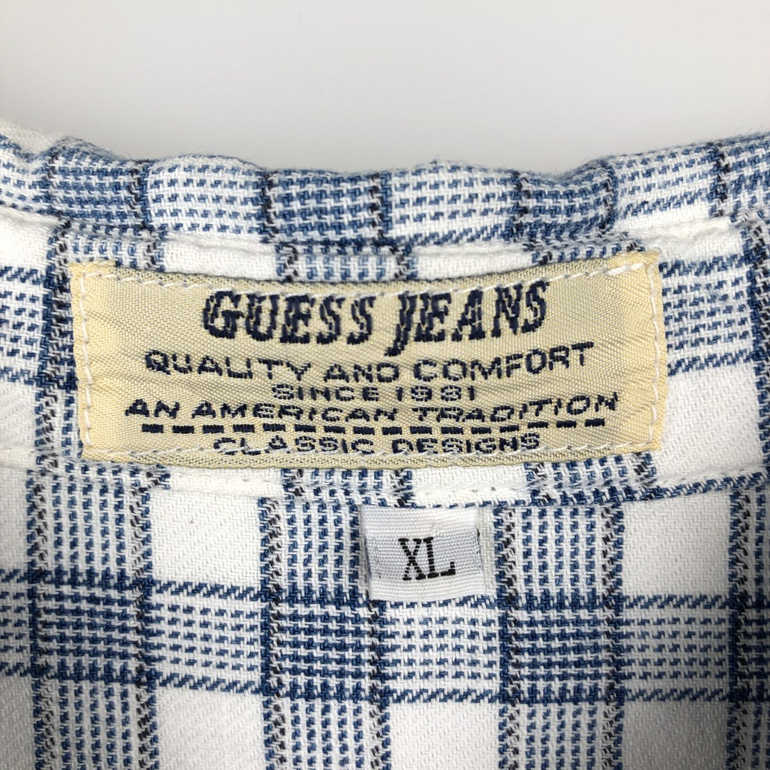 Guess Jeans Short-Sleeve Cotton Check Shirt, Made in USA, Men's Size XL (approx.) cotton blue type Vintage Second Hand