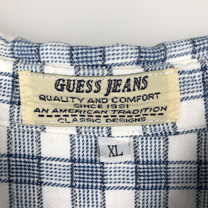 Guess Jeans Short-Sleeve Cotton Check Shirt, Made in USA, Men's Size XL (approx.) cotton blue type Vintage Second Hand