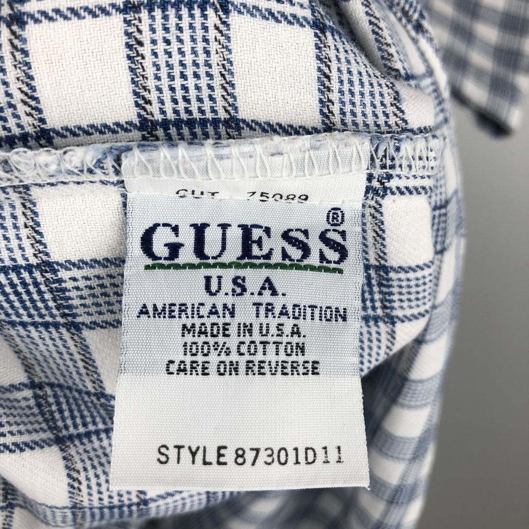 Guess Jeans Short-Sleeve Cotton Check Shirt, Made in USA, Men's Size XL (approx.) cotton blue type Vintage Second Hand