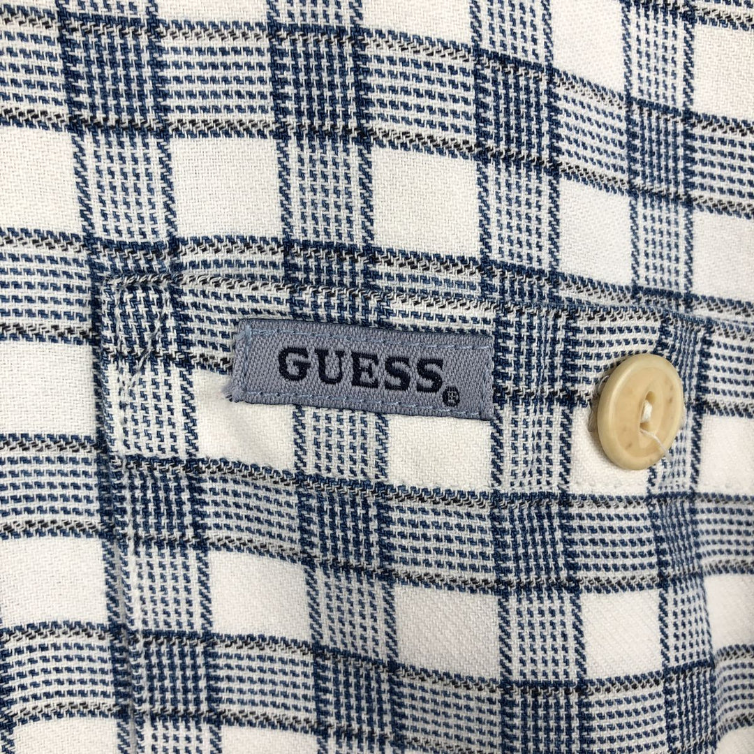 Guess Jeans Short-Sleeve Cotton Check Shirt, Made in USA, Men's Size XL (approx.) cotton blue type Vintage Second Hand
